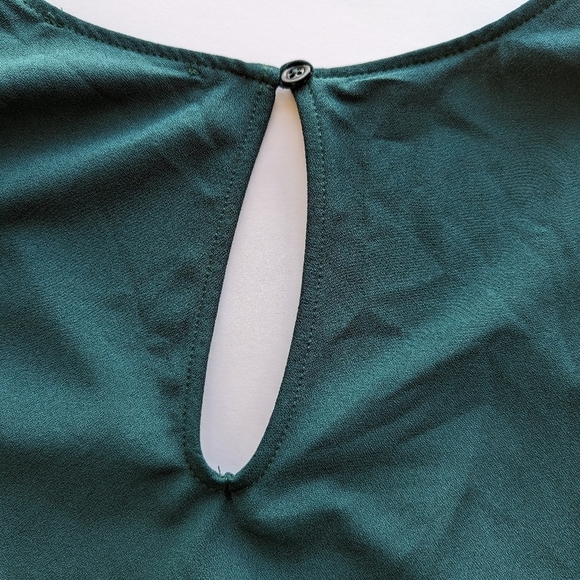 Abbeline Deep V-Neck Faux Wrap Career Dress Blouson Sleeves Forest Green - sz M - Picture 5 of 9